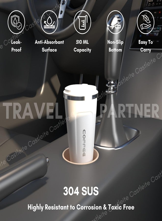 Castleite BrewGlide Travel Coffee Mug 6 & 8 Hours Hot & Cold 510ML Vacuum Insulated Stainless Steel Double Walled Sipper with Spill-Proof Flip Lid Design - Your Fancy Portable Companion (Pearl White) - Image 4